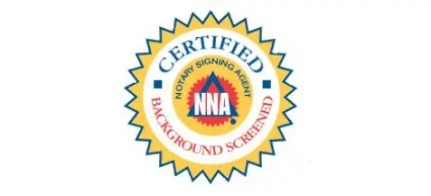 A seal that says certified, background screened and has the national notary signing agent logo.